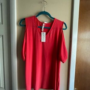 NWT RED BLOUSE WITH COLD SHOULDER CUT OUT